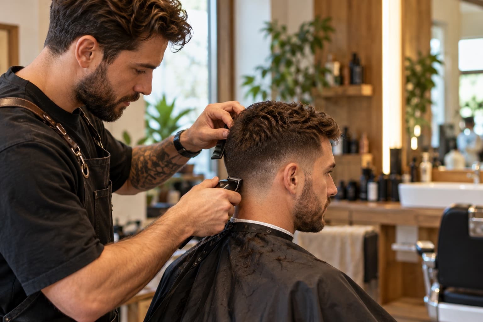 Barbering — Every image on this website is AI-generated for this demo. These are fictional scenes, not photos of a real salon or its work.